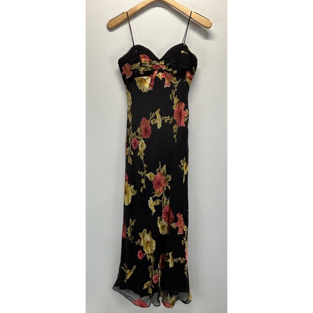 Vtg Patra Floral Silk Blend Midi Dress Sz 6 Whimsigoth Black Fairy Dark Romance